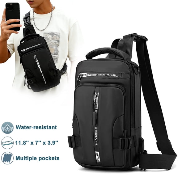 HHY Small Sling Backpack for Men, 2 In 1 Backpack & Crossbody Bag,Nylon Lightweight Shoulder Bag for Hiking Traveling Cycling & Daily Commute,Black