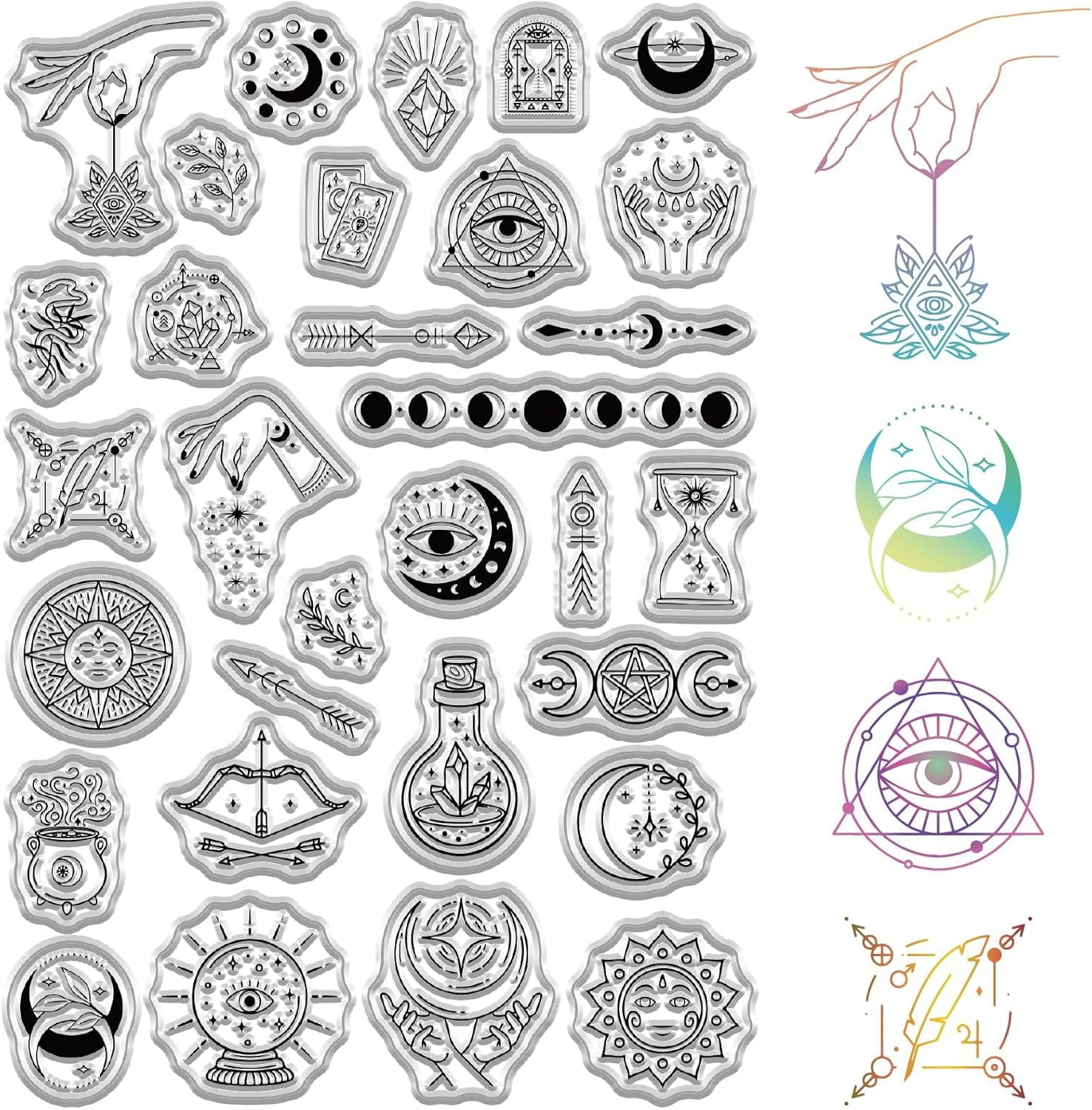 HHYH Tarot Silicone Stamps Witch's Hand Clear Stamp Sun Moon Magic