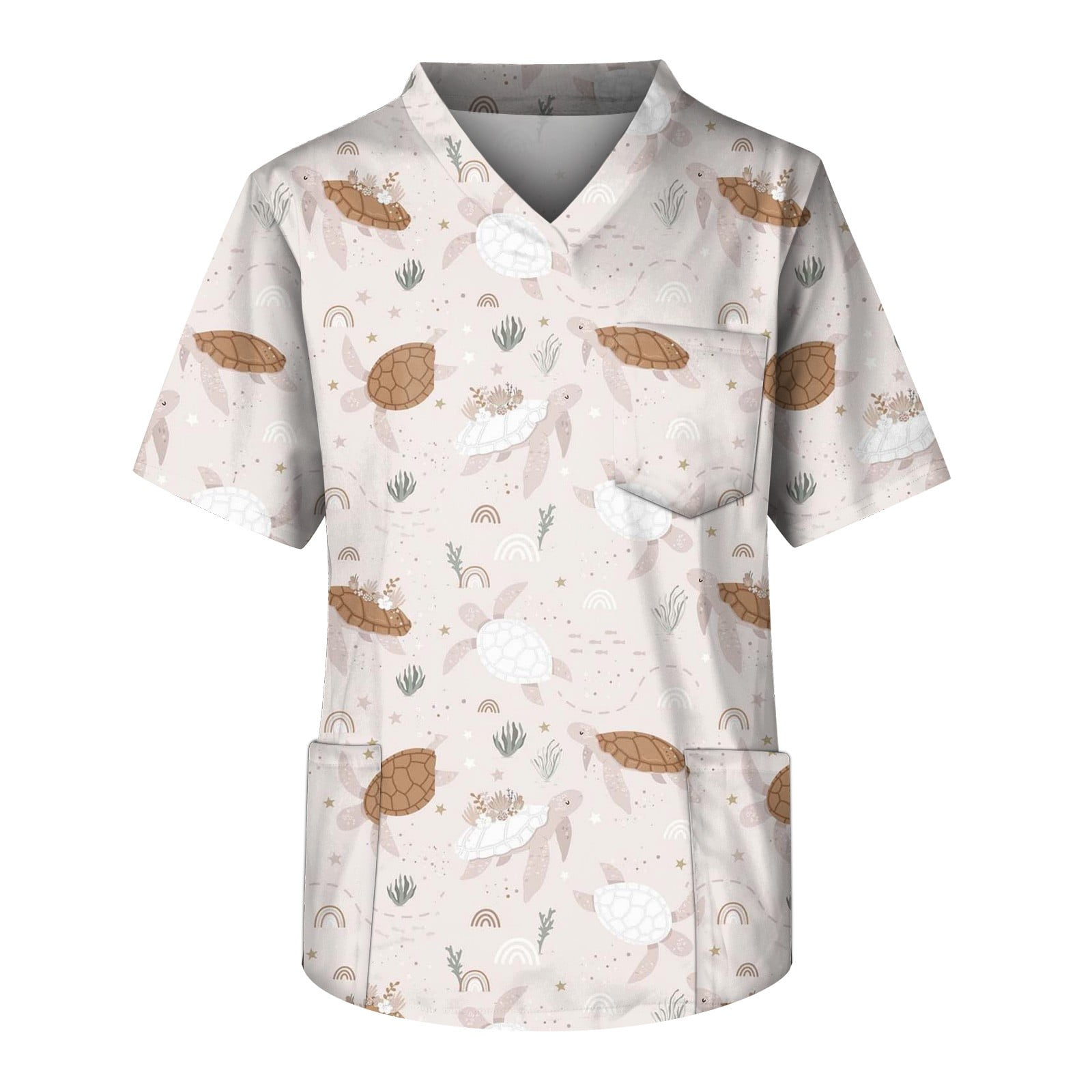 HHei_K Black Scrubs Plus Size Halloween Printed Scrub Working Uniform