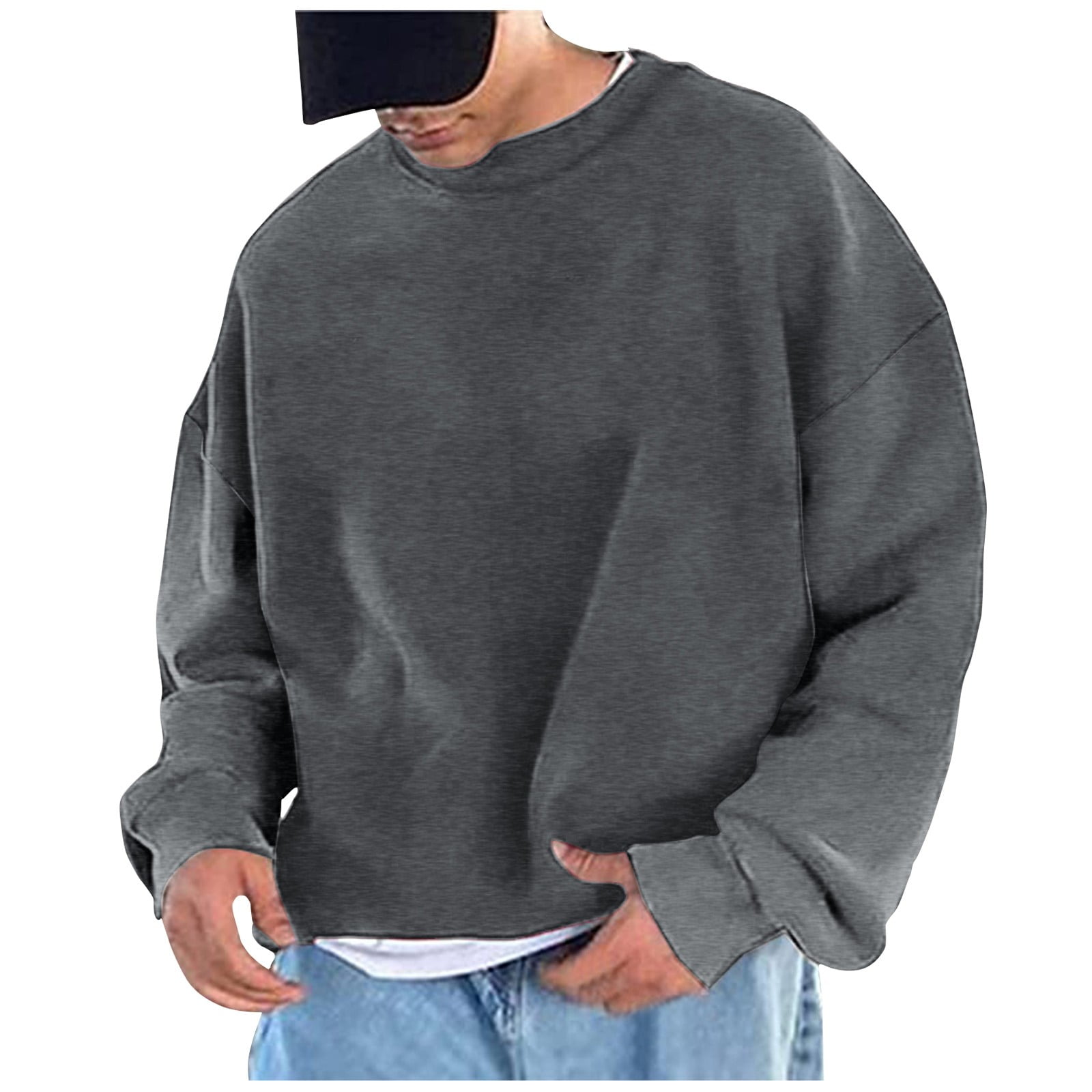 HHei_K Crop Hoodie Men's Solid Color Loose Drop Shoulder Sleeves Round Neck  Hoodies Men's Casual Sports Hoodies - Walmart.com