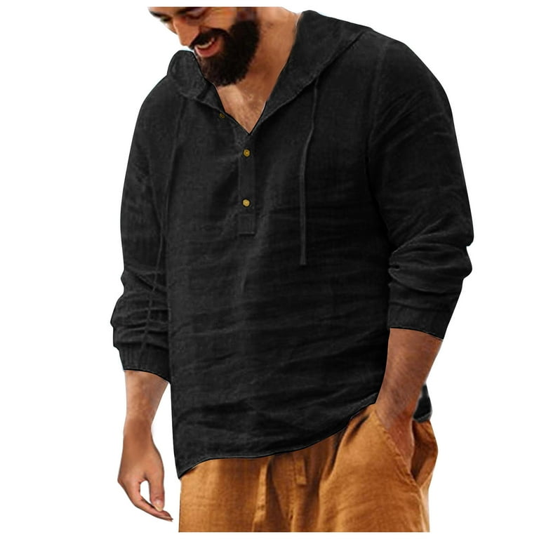 HHei K Designer Spring Summer Men s Casual Cotton Linen Solid Color Long SleeveHoodie Loose Stand Collar Hoodie mens t shirt