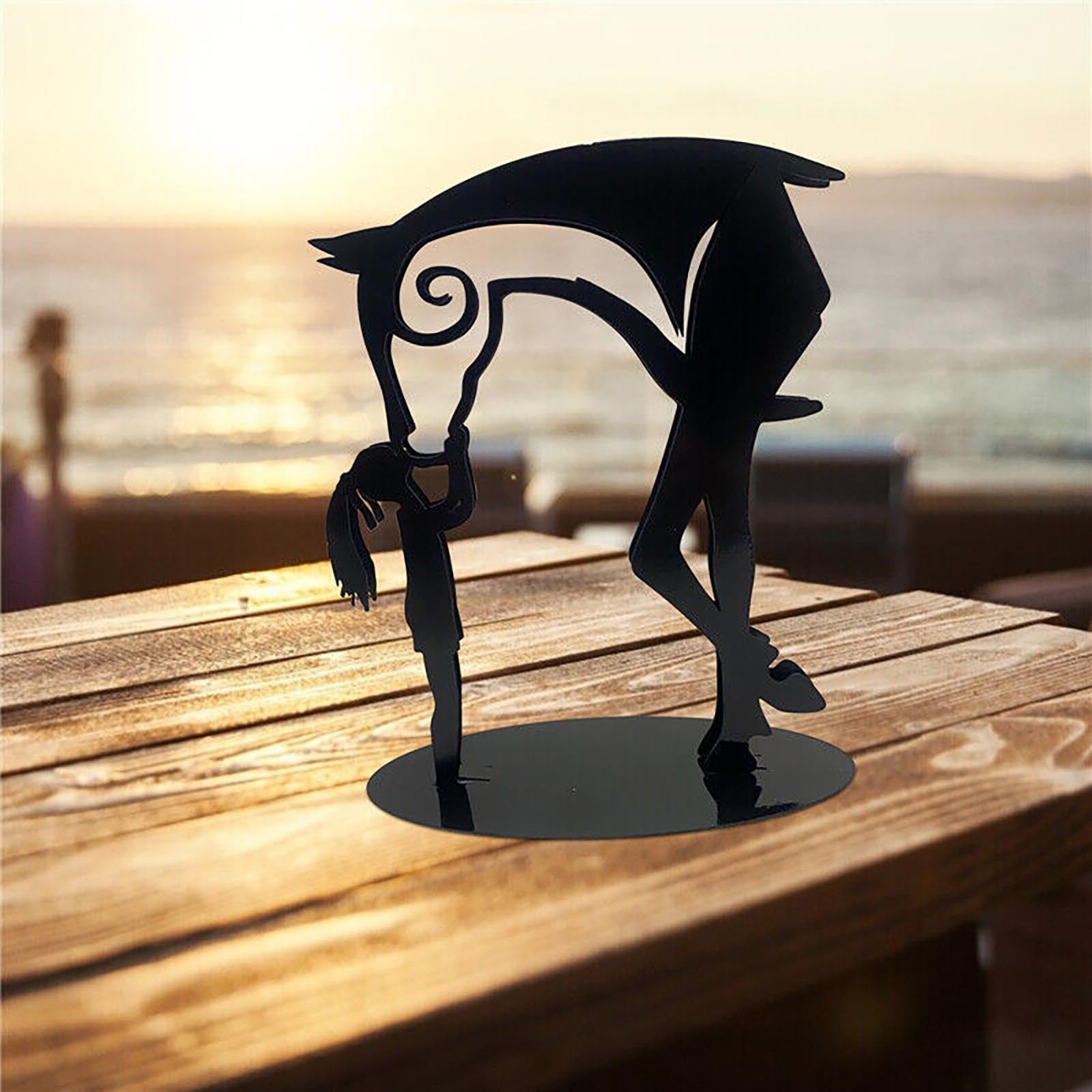 HHei_K KissHorse Sculpture Modern Statue Rustic Metal Art Men Gift