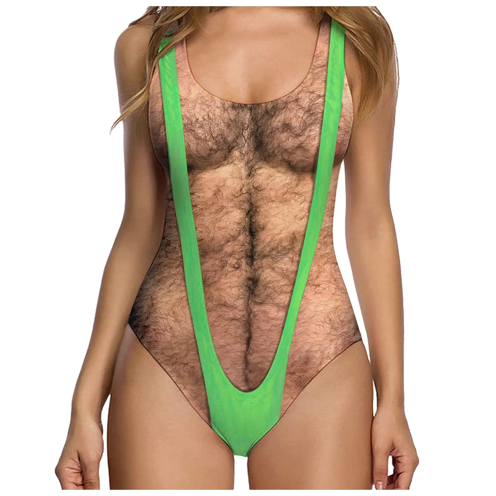 HHei_K Ladies Sexy High Neck Swimsuit Funny Swimsuit Swimsuit 3D Fake  Breast Hairy Funny Print Swimsuit womens bikini swimsuits 