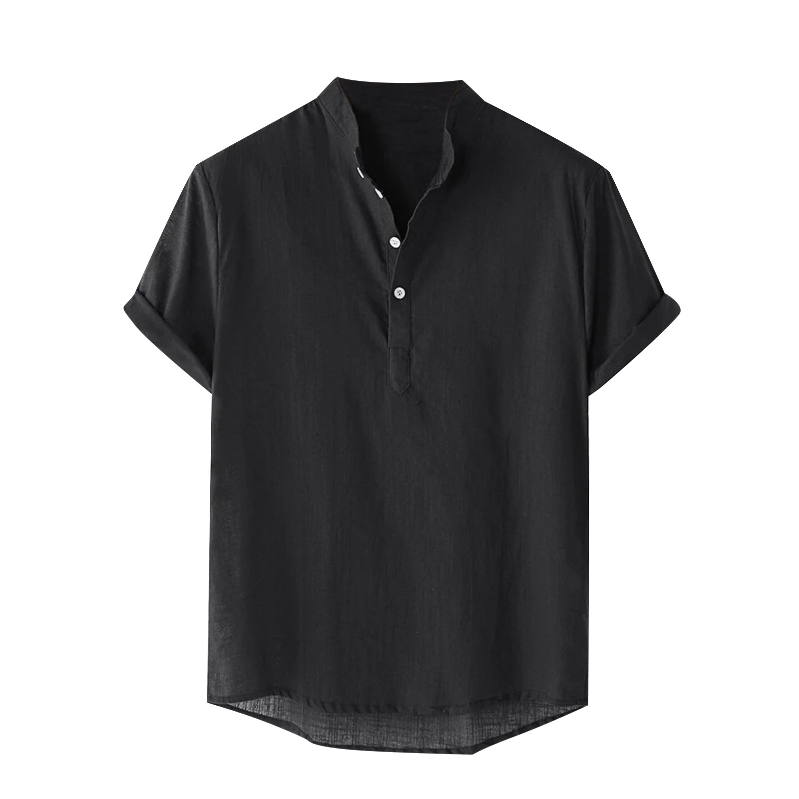 HHei_K Men's Cotton Linen Shirt Regular Fit Short Sleeve V Neck Button Down Summer Shirt Beach T