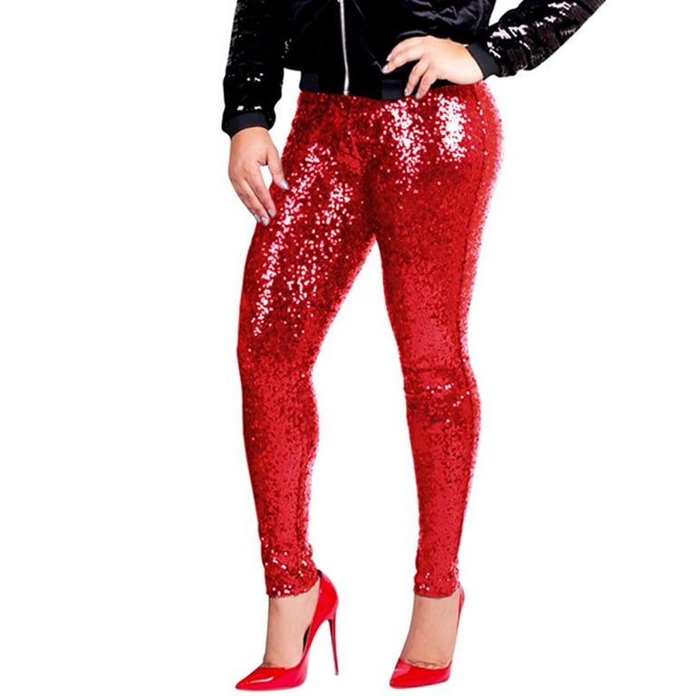 LifeShe Women Sequin Pants Elastic High Waisted Leggings Plus Size Sparkly Skinny  Trousers Party Clubwear Black at  Women's Clothing store