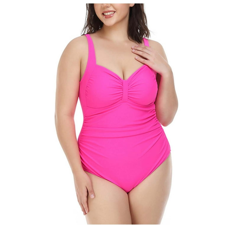 HHei_K Women's Plus Size One-Piece Solid Colour Swimming Costume With Chest  Pad And No Steel Bra swimsuit women 