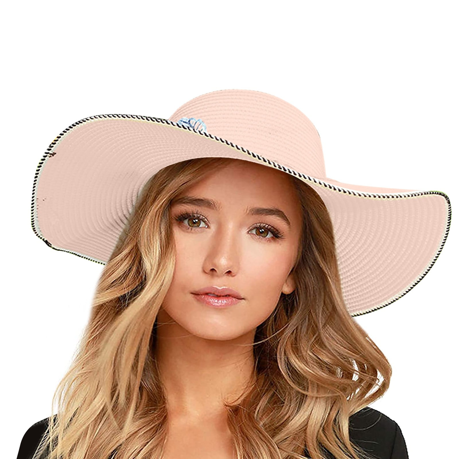 HHei_K Women's Wide Straw Panama Rolled Hat Floppy Tweed Hat Beach Sun