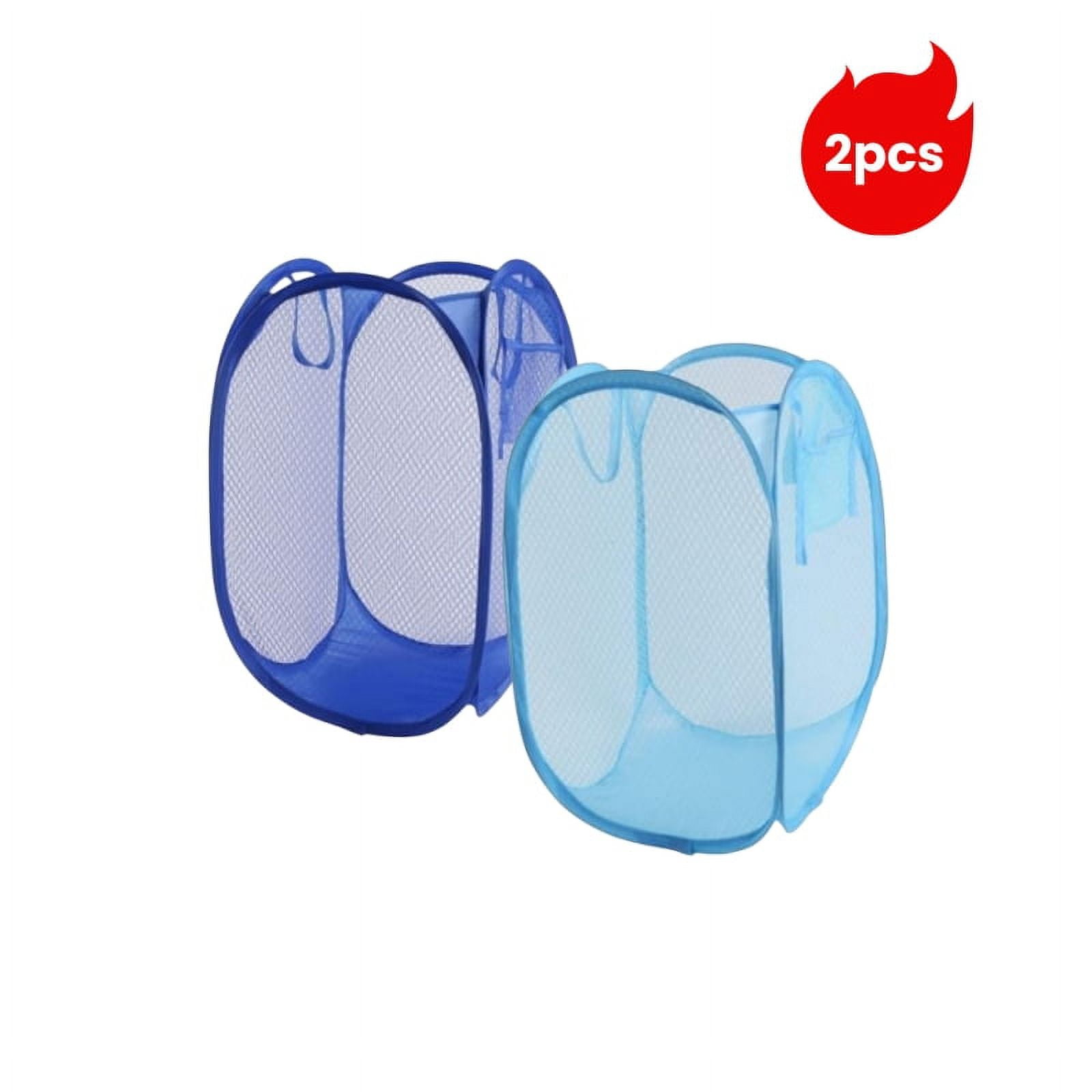 Yazer 2-Pack Pop-Up Laundry Hampers With Side Pocket - Foldable Mesh Basket With Handles For Clothes, Toys & Storage