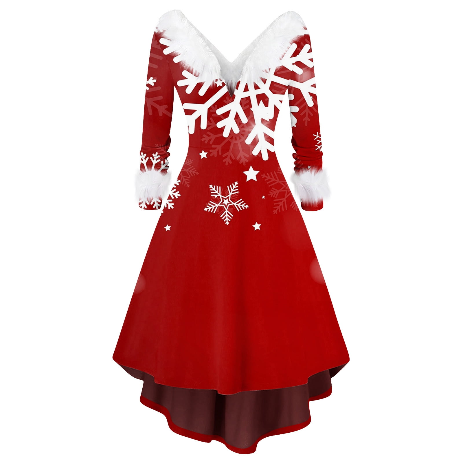 HHeiK Christmas Dresses for Women V Neck Fleece Xmas Pattern Swing ...