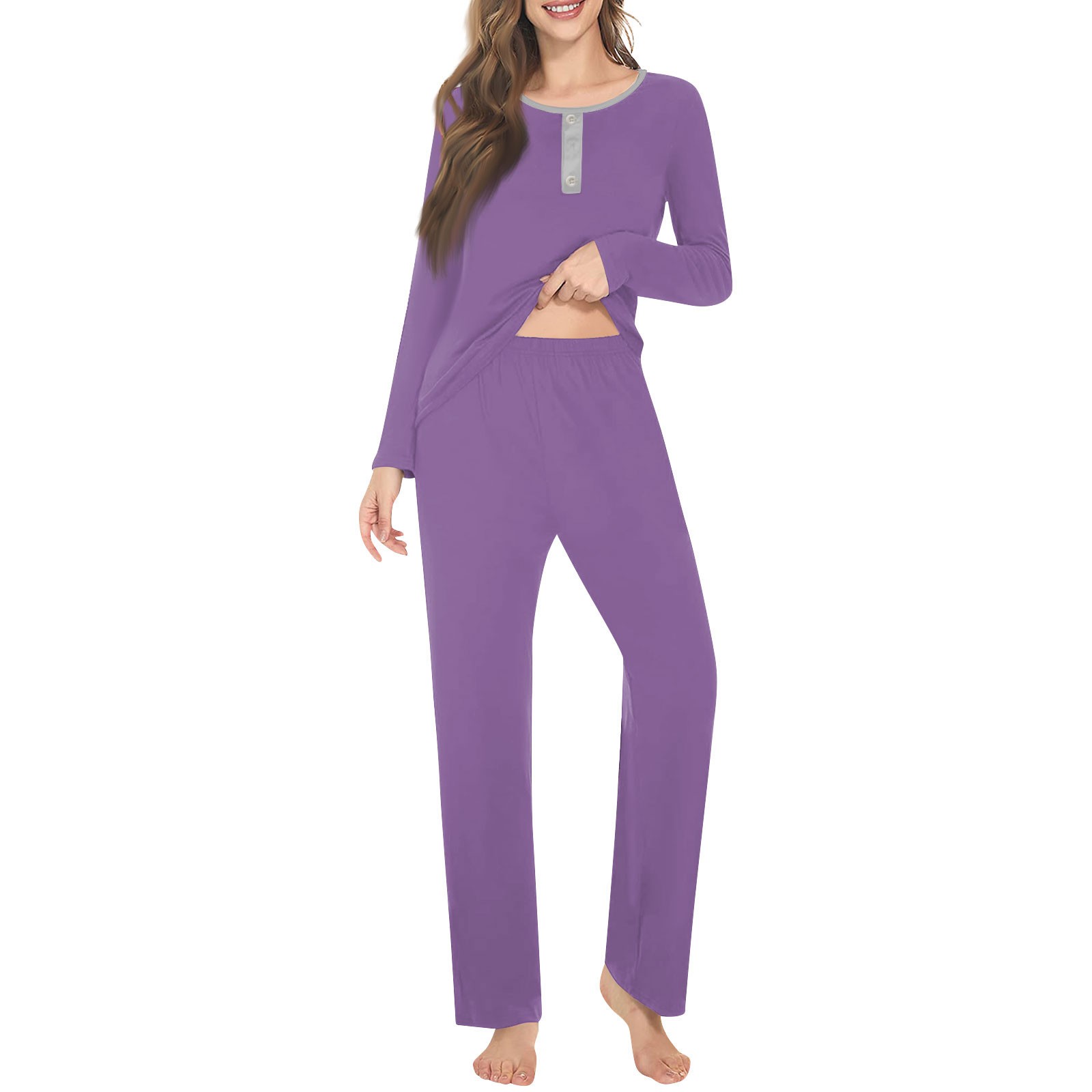 HHeiK Womens Satin Silky Pajama Set Long Pajama Pant Set Soft PJ Loungewear