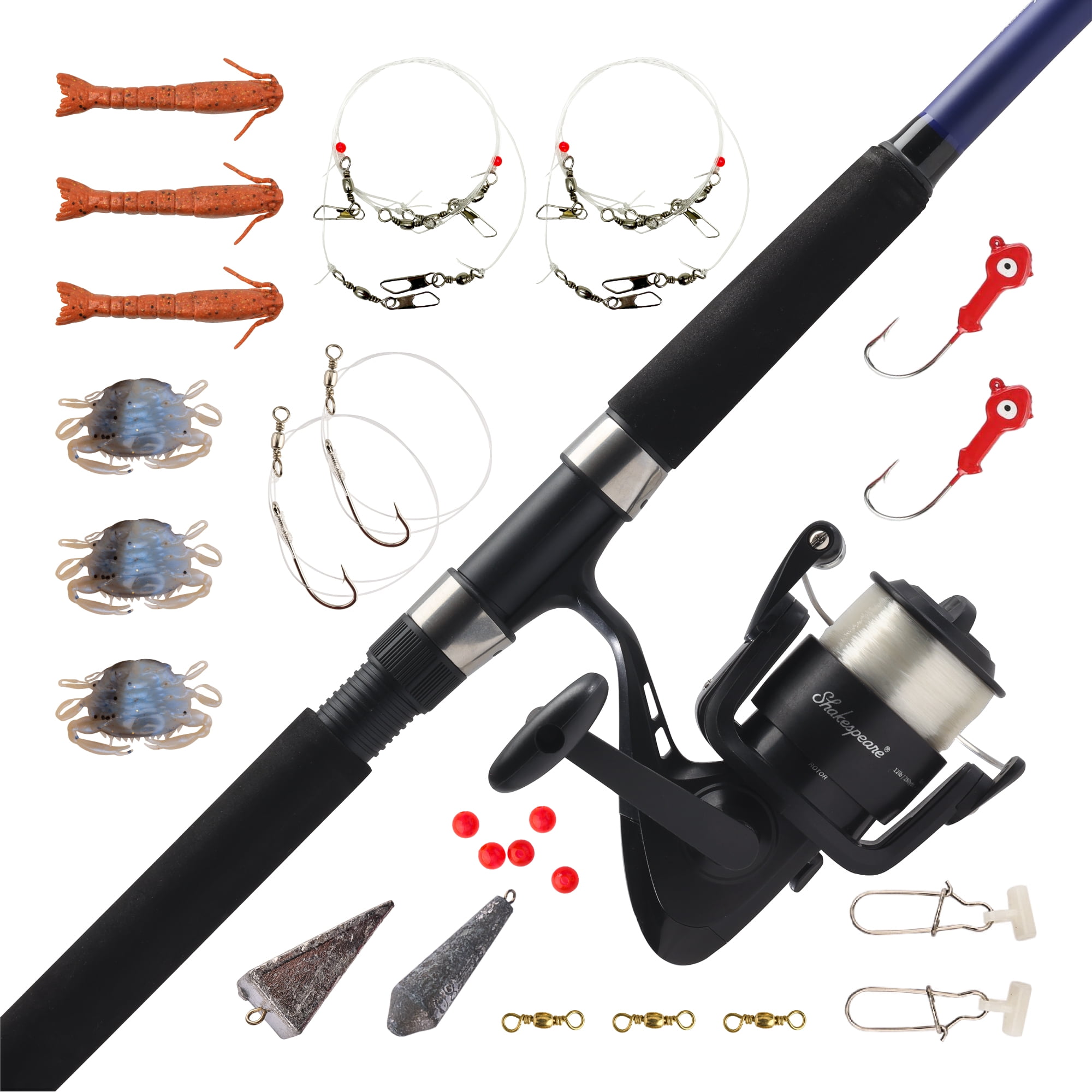 Shakespeare Catch More Fish 3 Spinning Fishing Combo Kit, Surf