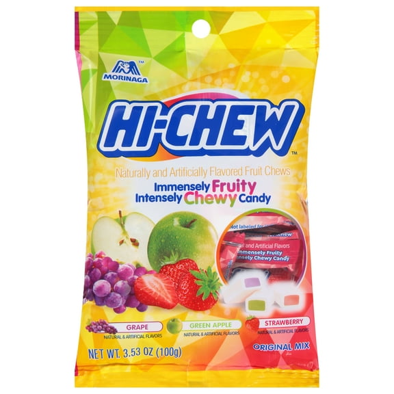 HI-CHEW Bag Original Mix 3.53oz (Assorted Mix of Strawberry, Grape, and Green Apple) (Pack of 2)