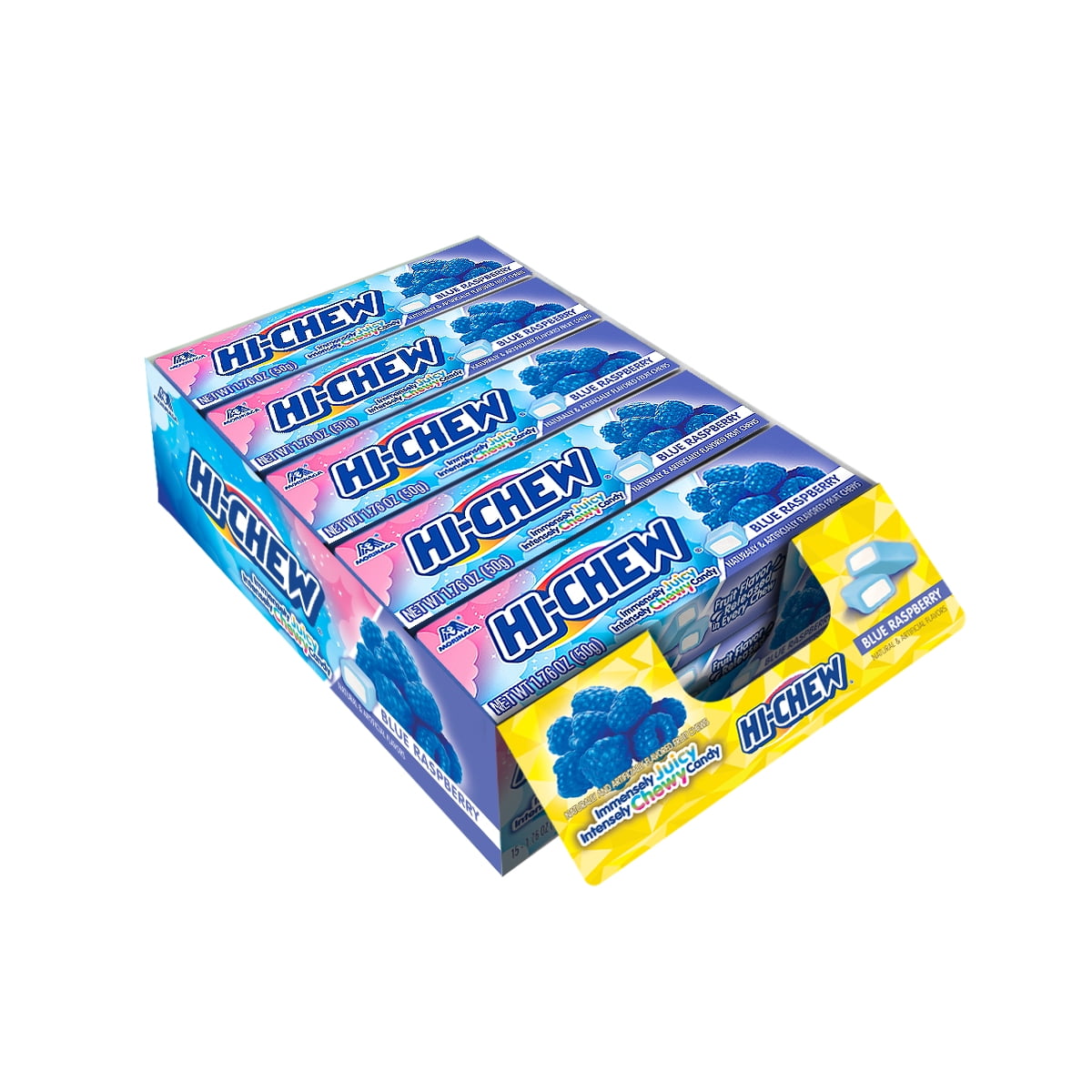 HI-CHEW Blue Raspberry - Box of 15 Sticks, 1.76oz ea | Unique Fun Soft & Chewy Taffy Candy | Immensely Juicy Fruit Flavors