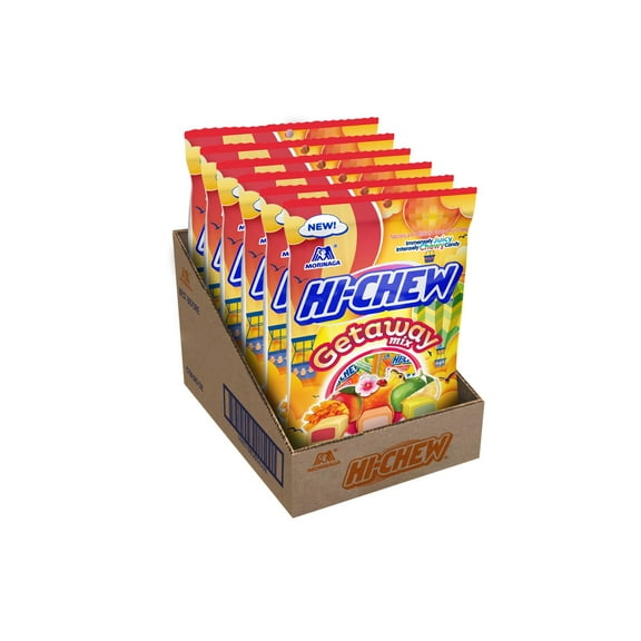 HI-CHEW Getaway Mix, Pack of 6 Bags, 3oz each - Mango Chamoy, Mai Tai, Yuzu Lime - Unique Fun Soft & Chewy Taffy Candy - Immensely Juicy Fruit Flavors - Individually Wrapped for Sharing