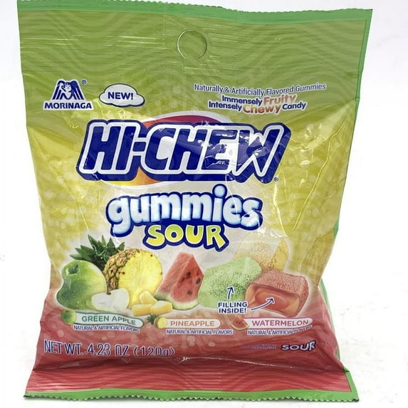 HI-CHEW Gummies Sour Mix - Green Apple, Pineapple, Watermelon - Soft & Chewy Fruity Candy 4.23 oz Bag