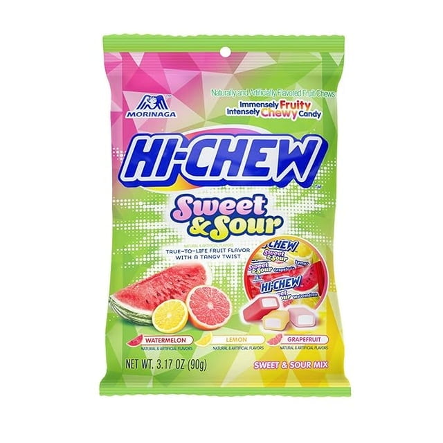 HI-CHEW Sweet & Sour Mix 3.17oz Each | Watermelon Lemon Grapefruit | Unique Fun Soft & Chewy Taffy Candy | Immensely Juicy Fruit Flavors | Individually Wrapped For Sharing