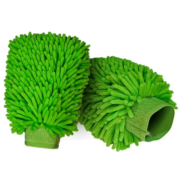 HI DETAIL Chenille Microfiber Car Wash Mitt 2 Pack, Premium Super Absorbent Scratch Free Car Wash Brush, Green 10" x 8"