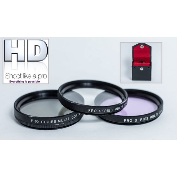 HI Def UV + Polarizer + Fluorescent 3-PC Filter Set for Nikon D3400 D5600 D3500 (55mm Compatible)