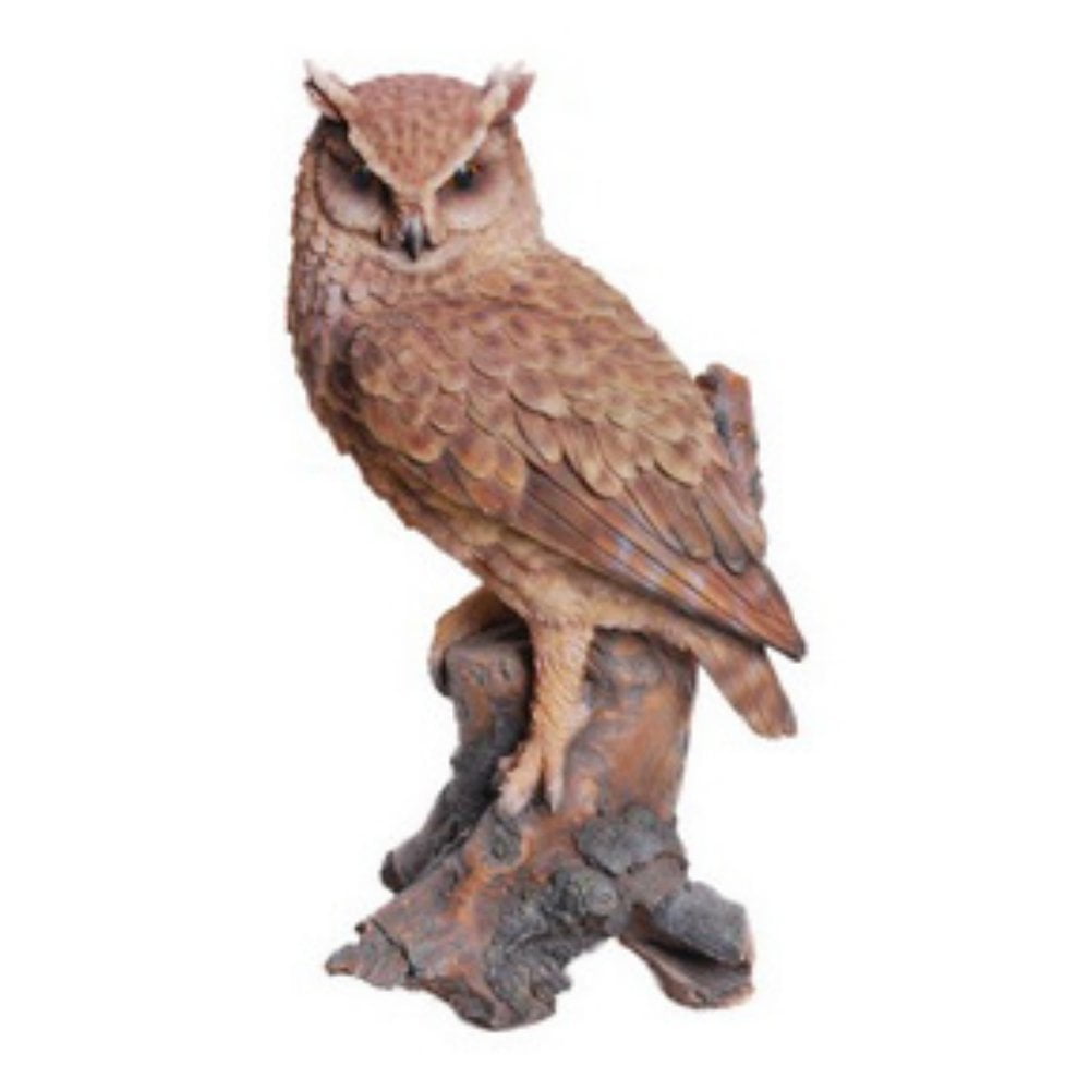 Great Horned Owl on Stump Polyresin Garden Statue