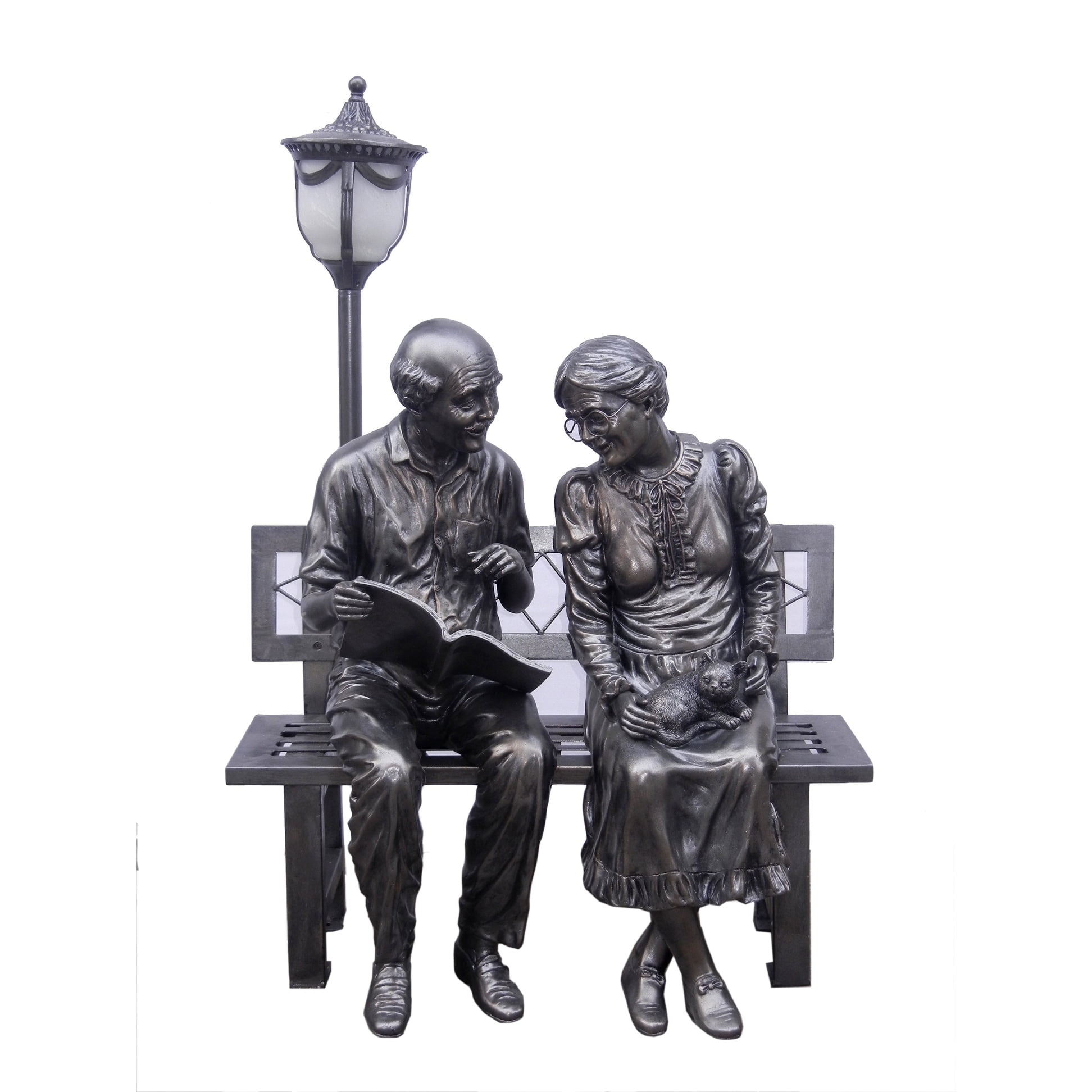 Bronze Polyresin Elderly Couple with Street Lamp Statue