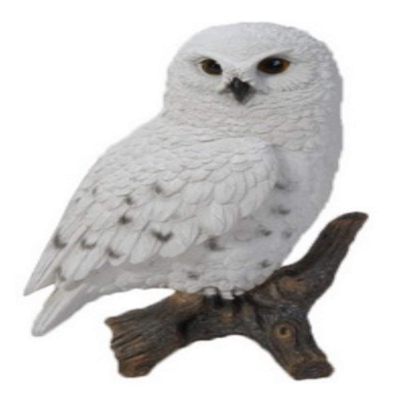 White Polyresin Snowy Owl on Brown Stump Garden Statue