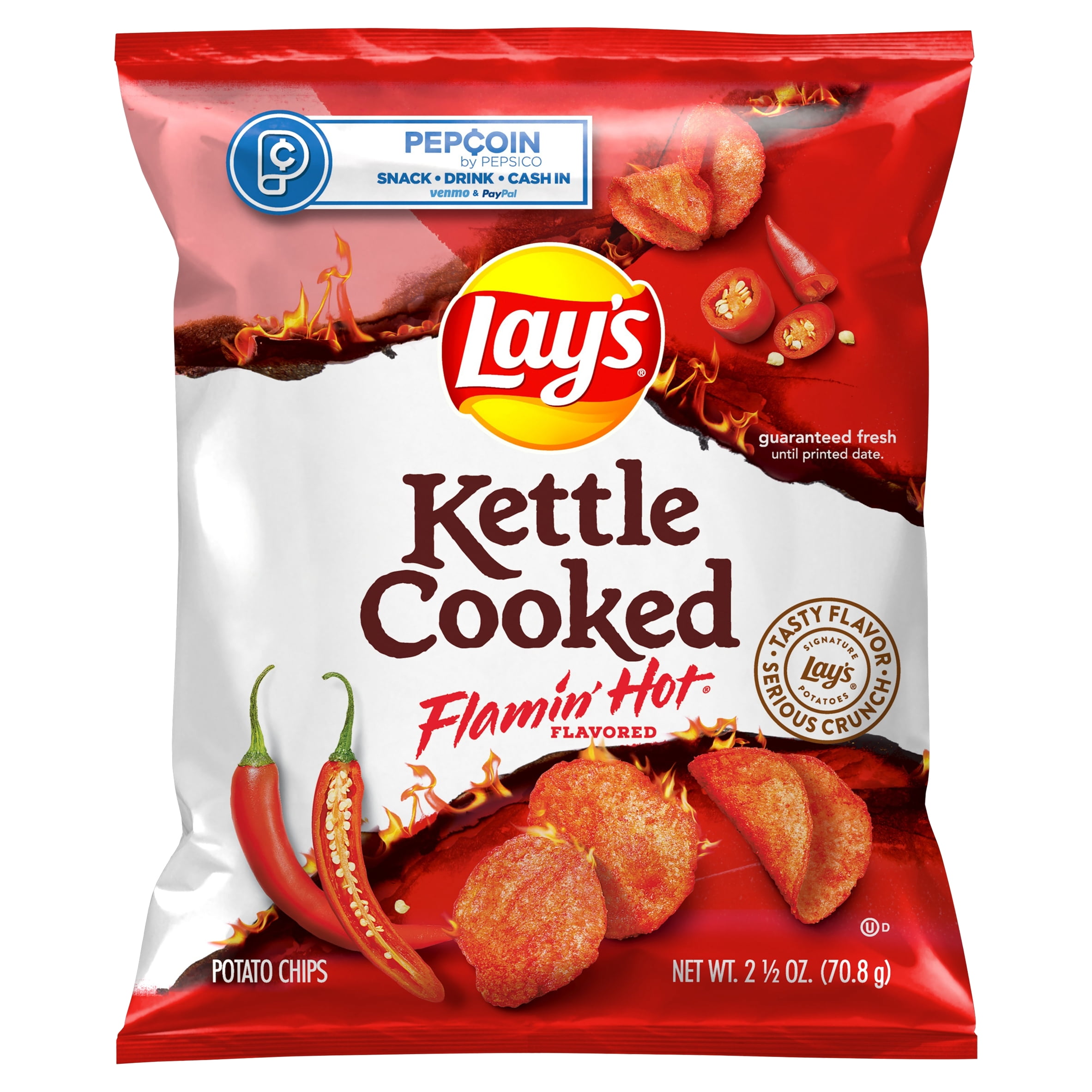 HI Lay's Kettle Cooked Potato Chips Flamin' Hot Flavored 2.5 oz