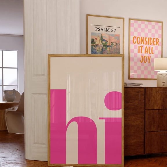 HI Pink Preppy Y2K Typography Dorm Poster, Unframed Canvas 24x36in