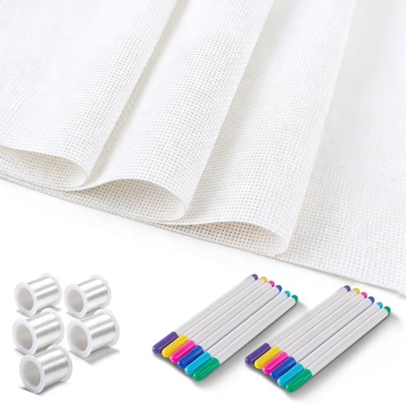 HI-REEKE 18 Mesh Needlepoint Canvas Blank Canvas Sheets Kit with Gridlines and Markers 4PCS 12x 18 Inch White