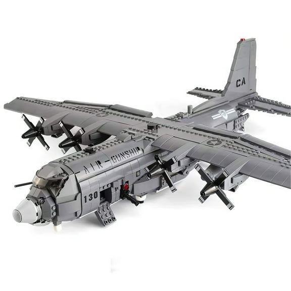 HI-REEKE Airplane Building Block Set Model AC130 Aerial Gunboat Building Kit Gift for Kid Adult Gray