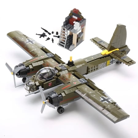 HI-REEKE Airplane Building Block Set WW2 Survival Warfare Fighter Building Kit Plastic Toy Green