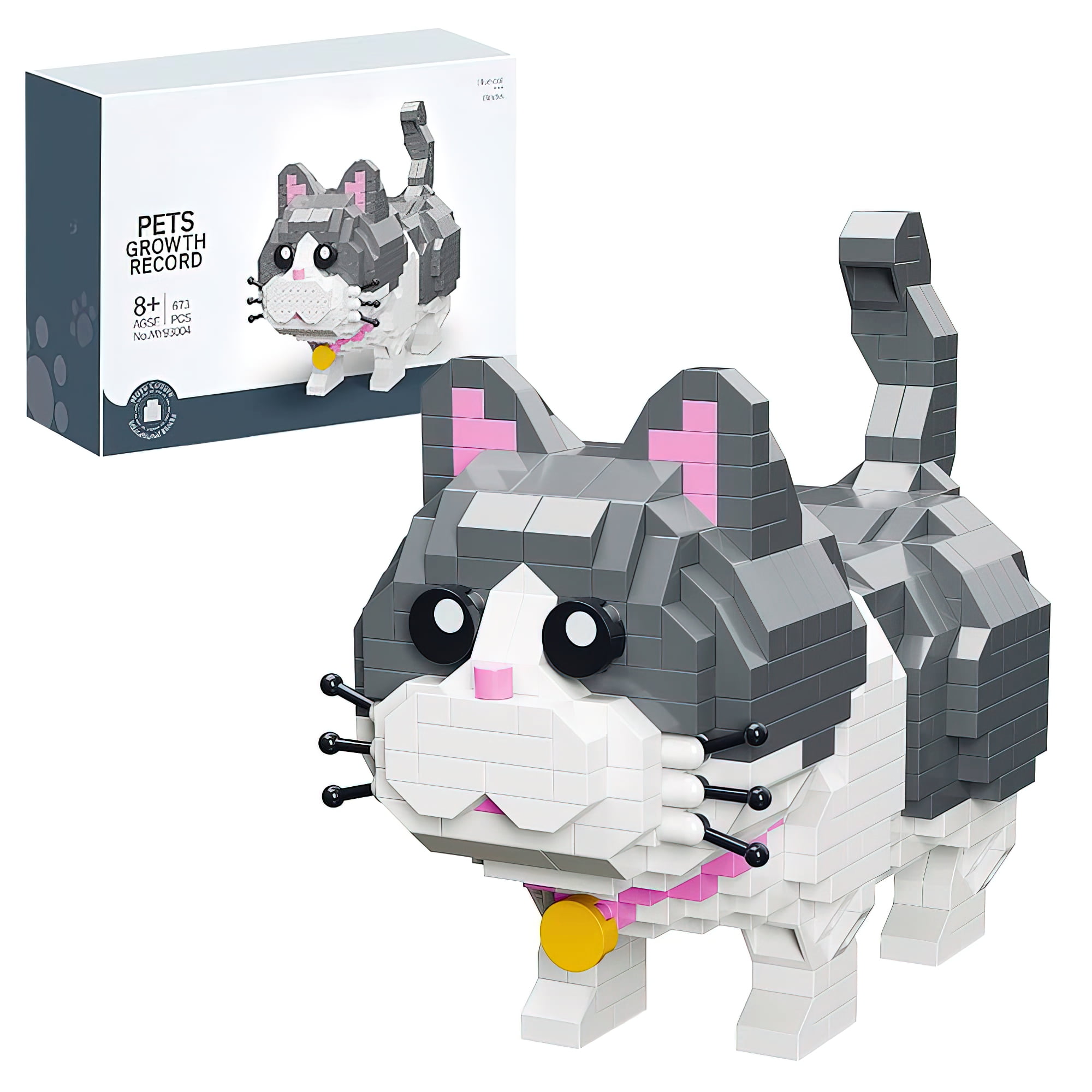 HIREEKE Animal Micro Mini Building Block Set Cute Gray Cat Building