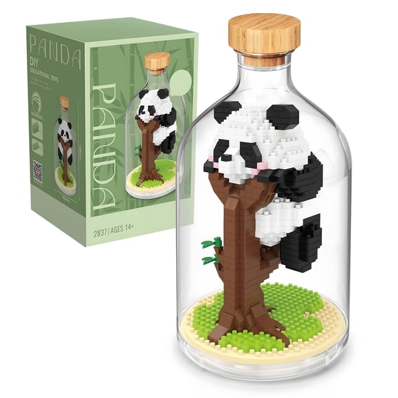 HI-REEKE Animal Micro Mini Building Block Set Panda in a Bottle Building Kit ABS Toy for Kid Black