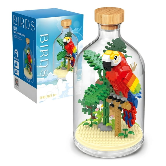 HI-REEKE Animal Micro Mini Building Block Set Parrot in a Bottle Building Kit ABS Toy for Kid Red