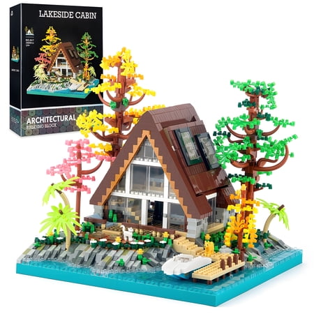 HI-REEKE Architecture Micro Mini Building Block Set Lakeside Cabin Kit Plastic Toy Gift Multi Color