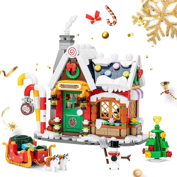 HI-REEKE Architecture Mini Building Block Set Christmas House Building Kit Plastic Gift Multi Color