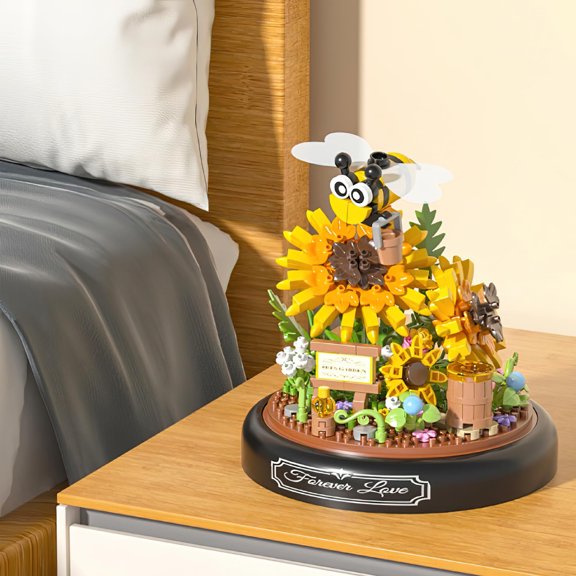HI-REEKE Botanical Bonsai Tree Plant Pot Building Set Sunflower Bee Plastic Kit Toy for Kid Adult