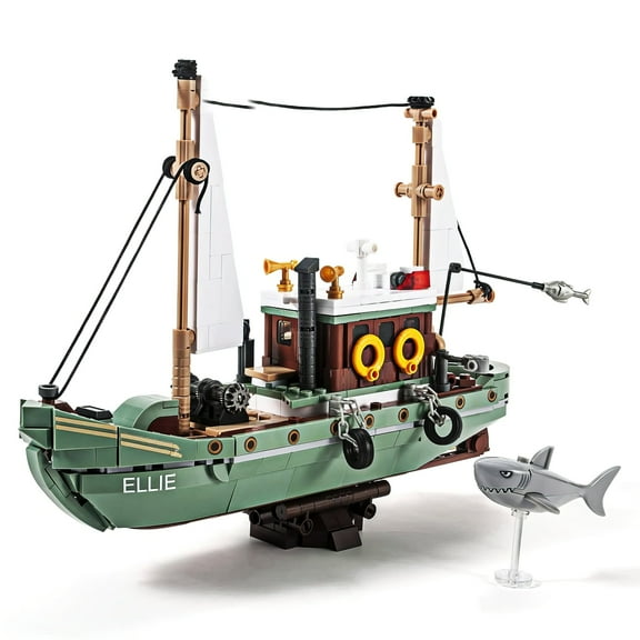 HI-REEKE City Fishing Boat Building Block Set Ideas Ocean Boat Cabin Kit Plastic Toy for Kid Green