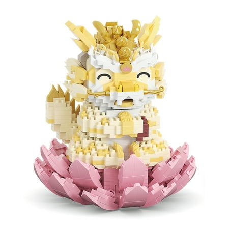 HI-REEKE Dragon Micro Mini Building Block Set Meditate with Hands Together Dragon Toy Yellow