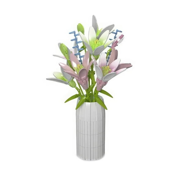 HI-REEKE Flower Building Block Set Lily with Vase Building Kit Plastic Toy for Kid Adult Multicolor
