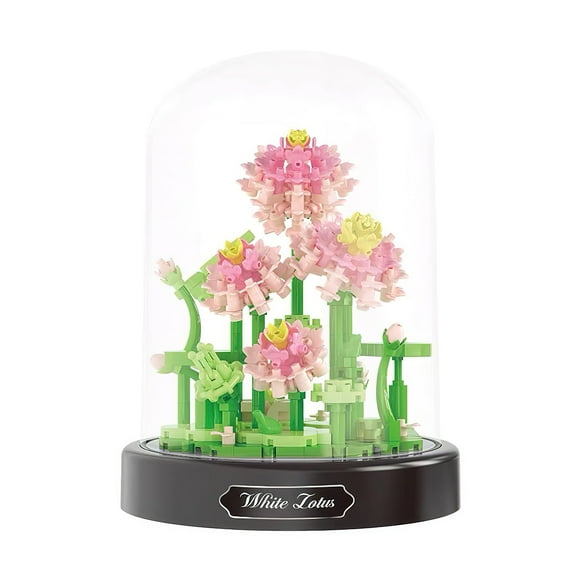 HI-REEKE Flower Micro Mini Building Block Set Lotus Bouquet Bonsai Plastic Toy Gift for Adult Pink