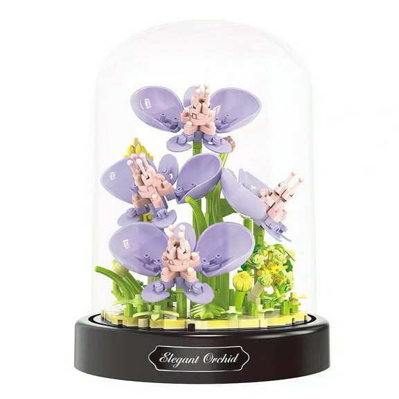 HI-REEKE Flower Micro Mini Building Block Set Orchid Bouquet Bonsai Plastic Toy for Adult Purple