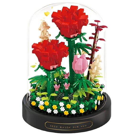 HI-REEKE Flower Micro Mini Building Block Set Red Rose Bouquet Building Toy for Adult