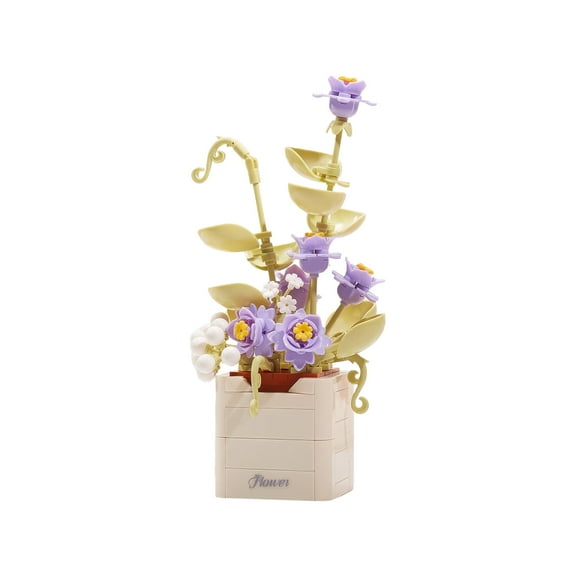 HI-REEKE Flower Mini Building Block Set Butterfly Pea Flower Bouquet Bonsai Plastic Kit Toy Purple