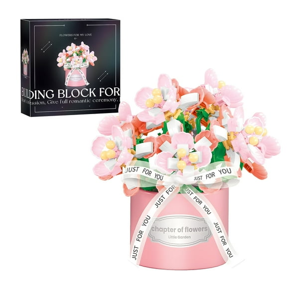 HI-REEKE Flower Mini Building Block Set Pink Everlasting Flower Bonsai Building Kit Plastic Toy Gift