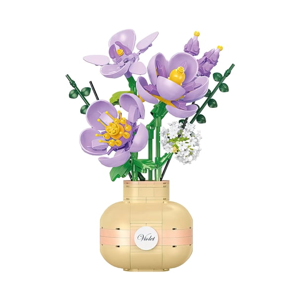 HI-REEKE Flower Mini Building Block Set Violets Flower Bouquet Bonsai Plastic Kit Gift Multicolor