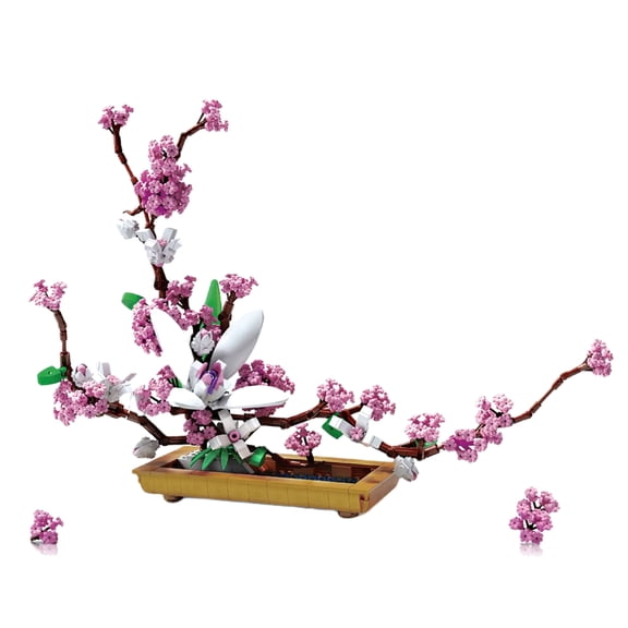 HI-REEKE Flower Tree Building Block Set Lilac Bonsai Building Brick Kit ABS Toy for Adult Pink