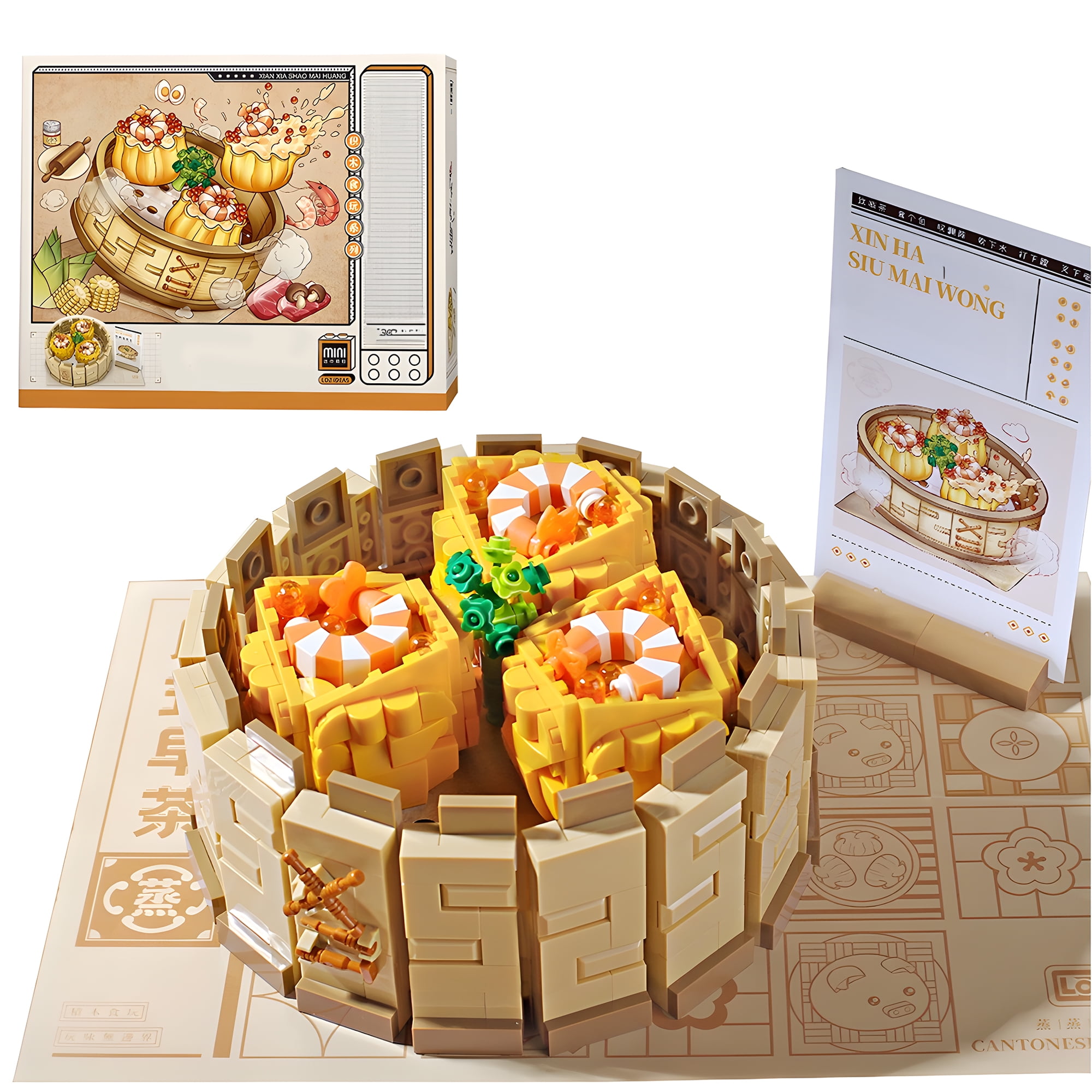 HIREEKE Food Mini Building Block Set Fresh Shrimp Shumai Building Kit