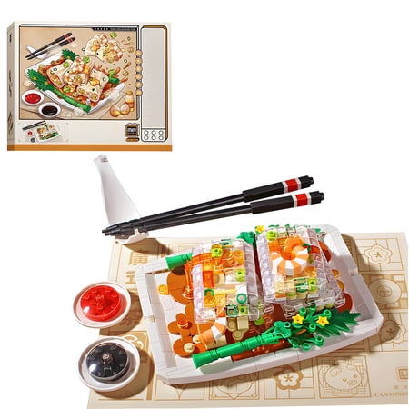 HI-REEKE Food Mini Building Set Fresh Shrimp Rice Noodle Rolls Building Toy Gift for Kid Multi Color