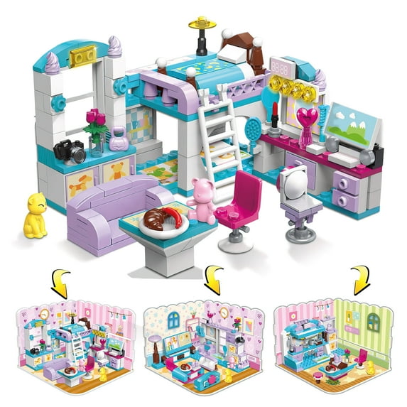HI-REEKE House Building Block Set 3in1 Dream Home Building Kit Plastic Toy Gift for Girls Multicolor