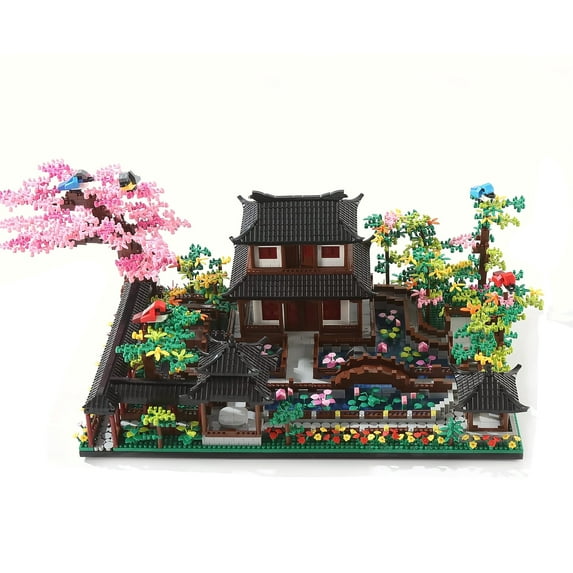 HI-REEKE House Building Block Set Cherry Blossom Tree Kit Plastic Toy Gift for Adult Multi Color